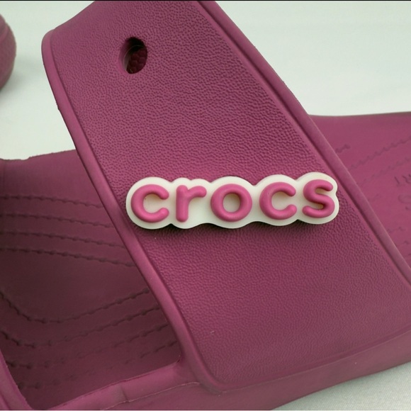 Crocs Pink Two-Strap Slide Sandals Sz M9 W11 Magenta Comfort Slip-On - Picture 6 of 10